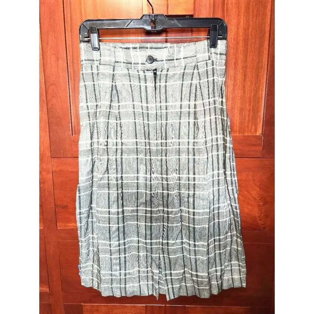 Samantha Skirt Black White Plaid Knee Length Pleated Made USA Size M Vintage!